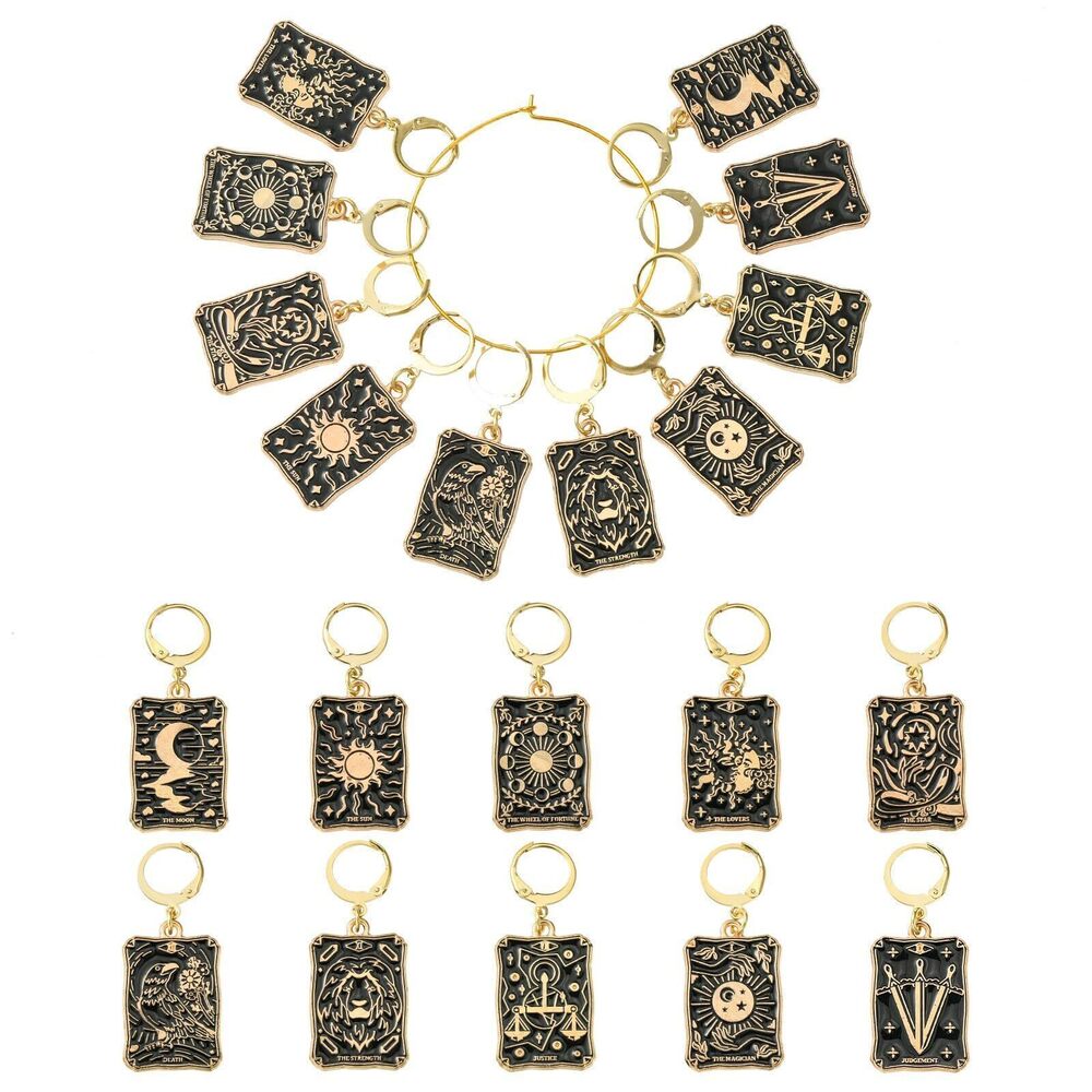 2324 10 Pcs 10 Styles Alloy Enamel Tarot Crad Charms Stitch Markers Black